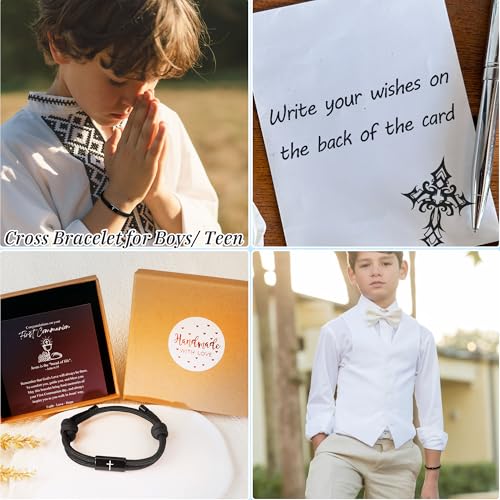 PEALICIOUS First Communion Gifts for Girls Boys, Cute Cross Bracelet as 1st Communion Favors Holy Religious Jewelry Christian Catholic Gifts for Son Daughter Niece, Easter Basket Stuffers for Teen - style: Boys First Communion
