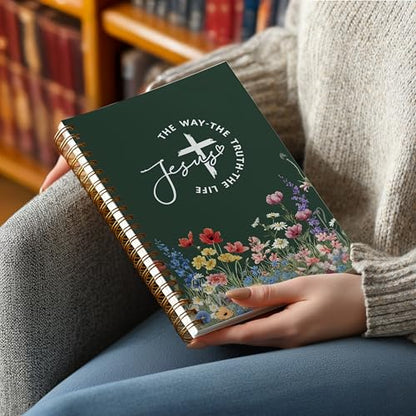 Christian Notebook Journal - Jesus The Way The Truth The Life Christian Gifts for Women, Inspirational Bible Journal Notebooks for Note Taking, Bible Study, Prayer & Church Notes, A5 Spiral Notebook (Jesus-Green) - color: Jesus-Green