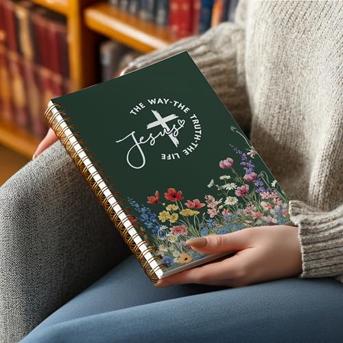 Christian Notebook Journal - Jesus The Way The Truth The Life Christian Gifts for Women, Inspirational Bible Journal Notebooks for Note Taking, Bible Study, Prayer & Church Notes, A5 Spiral Notebook (Jesus-Green) - color: Jesus-Green