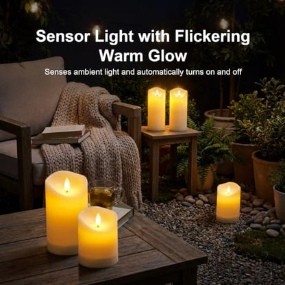 Solar Candles Outdoor Waterproof, Flameless LED Pillars Candles, Set of 5 - size: 3.25" × 4"/5"/6"/8"/8" (5-Pack)