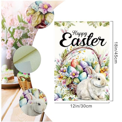 Easter Egg Bunny Garden Flag Easter Garden Flags 12x18 Double Sided The Flower Yard Is Decorated With Outdoor Flags Yard Flag Garden Flags for Outside Flower Seasonal Farmhouse Yard Outdoor Flag