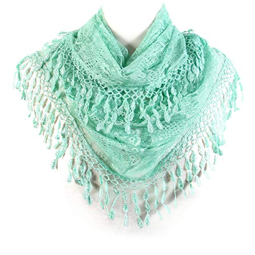 Scarf& Feminine Lace Infinity with Teardrop Fringes - color: Light Mint