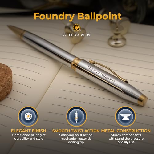 Cross Foundry Personalized Ballpoint Pen in Medalist Chrome with Gold Trim - color: Medalist