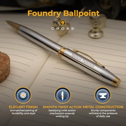Cross Foundry Personalized Ballpoint Pen in Medalist Chrome with Gold Trim - color: Medalist
