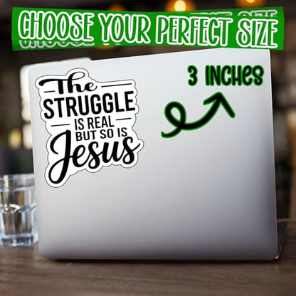 (3Pcs) The Struggle is Real But So is Jesus Stickers Christian Inspirational Verse Waterproof Vinyl Decal Kindle Water Bottle Bumper Car Hard Hat Phone Laptop Religious Scripture Prayer Gifts 3x2.5