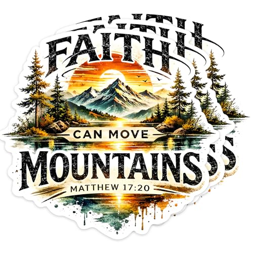[3PCS] Faith Can Move Mountains Sticker Christian Sunset Mountain Lake - color: Faith Can Move Mountains
