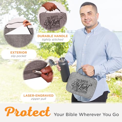 Christian Art Gifts Gray Polyester Bible Cover: Lord is My Light Bible Verse