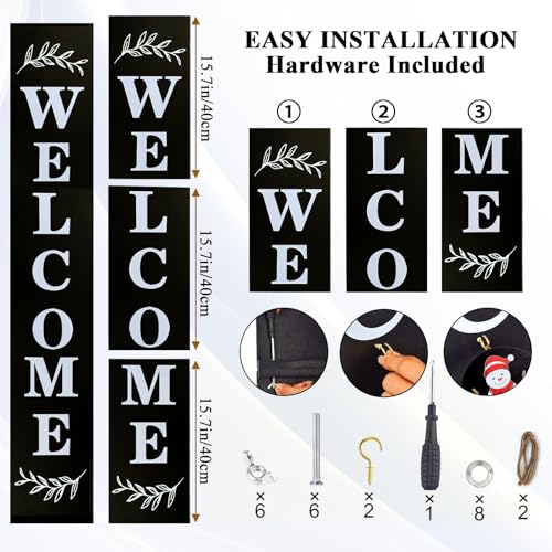 Consevisen Welcome Sign for Front Door Porch Standing, Interchangeable 47 x 7.9 Inch Outdoor Vertical Wooden Welcome Sign with 12 Seasonal Icons for Spring Fall Christmas Easter Farmhouse Home Decor