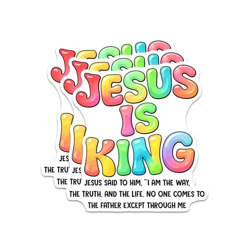 Jesus is King Sticker 3Pcs Decals Vinyl Waterproof Christian God Religious Decor & Party Favors for Laptop, Water Bottle, Skateboard | Non-Repeating Decals, High-Definition Print - color: King Jesus