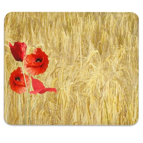 Vibrant Red Poppy Flowers Mouse Pad, Summer Wheat Field Durable Desk Mat - color: Color_DE0010XX