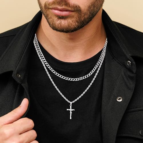 M MOOHAM Layered Crucifix Necklace for Men, Cross Necklace for Men