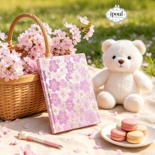 Purple Notebook, Floral Journal, A5, Ruled, Journal for Teen Girls, Writing Notebook, Hardcover, Lay-flat, Pretty Girls Diary, School Supplies, Cherry Blossom Flowers - color: Cherry Blossom Purple