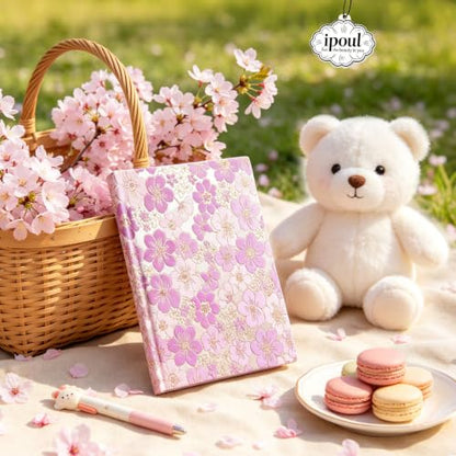 Purple Notebook, Floral Journal, A5, Ruled, Journal for Teen Girls, Writing Notebook, Hardcover, Lay-flat, Pretty Girls Diary, School Supplies, Cherry Blossom Flowers - color: Cherry Blossom Purple