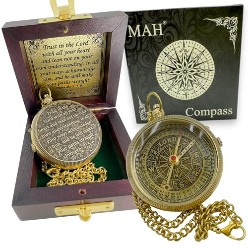 Handmade Religious Brass Compass Gift with Engraved & Embossed Faith Messages – Inspirational Christian Religious Gift Keepsake for Baptism, Confirmation, Christening, First Communion or Christmas - style: Trust in The Lord – Edition 2