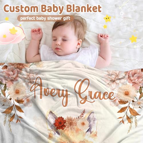 Personalized Baby Fox Blanket for Girls with Name - color: Fox