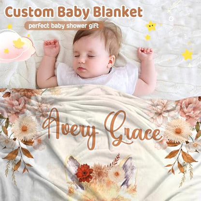 Personalized Baby Fox Blanket for Girls with Name - color: Fox