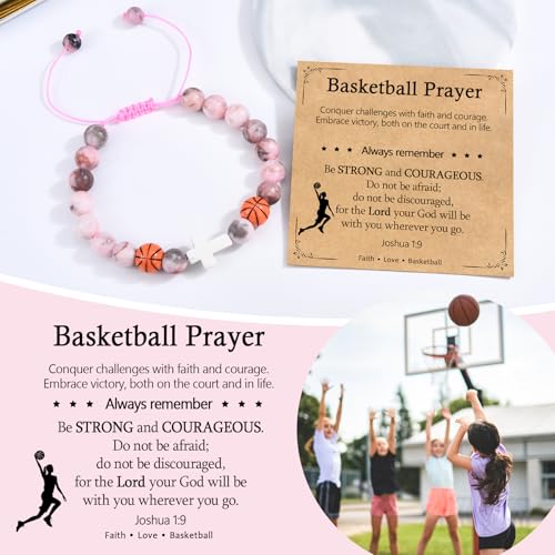 Baseball/Basketball/Soccer/Softball/Volleyball Bracelet for Girls Women- Cross Charm Beaded Bracelets, Christmas Birthday Easter Graduation Gifts for Daughter Granddaughter Niece Sister Coach - style: Basketball