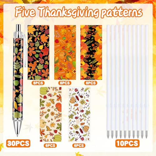 30 PCS Fall Ballpoint Pens Bulk Maple Leaf Ballpoint Pen Pumpkin Harvest Retractable Black Ink Pens for Office Autumn Thanksgiving Day - style: Autumn