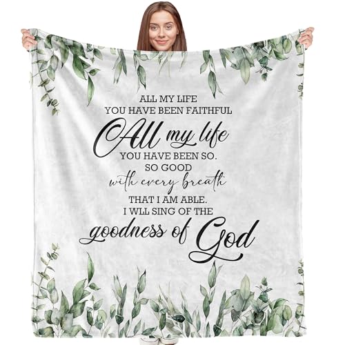 Christian Blanket, Christian Gifts for Women Men, Bible Verse Religious Scripture Botanical Throw Blankets for Home Bedroom Living Room Couch Sofa, 50x60 Inches - color: Goodness of God