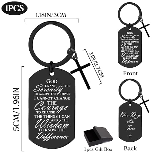 Serenity Prayer Gifts for Women Men - 1 Year Sober Bible Verse Keychain, Inspirational Sobriety Christian AA Recovery Gift - color: Black Serenity Prayer Gifts