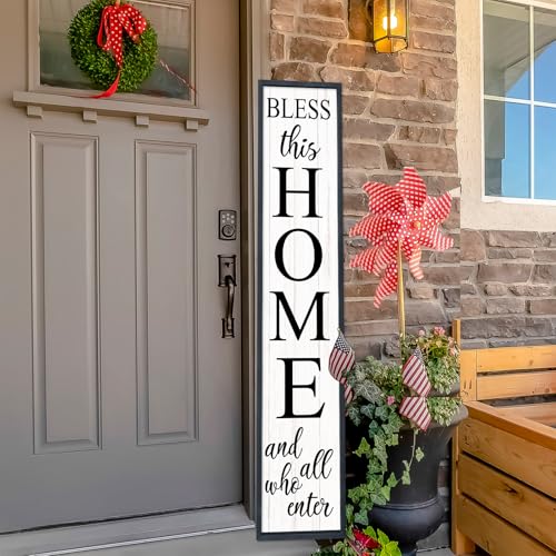 Welcome Sign for Front Door, Black, 45"X9" - color: Bless this Home And All Who Enter(Black White)