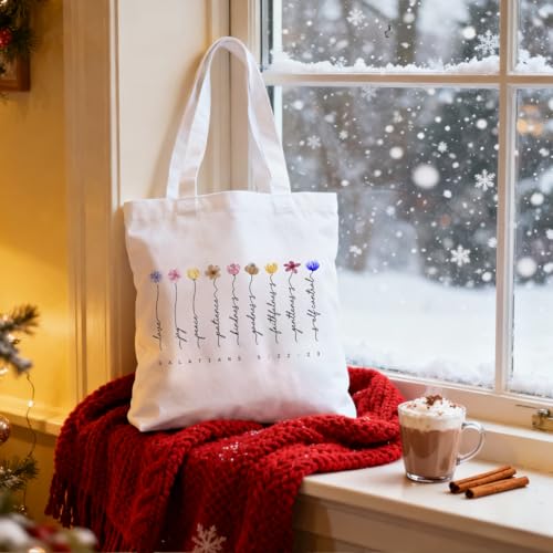 Christian Tote Bag Religious Gifts Canvas Bags for Women Men Shopping Work Gym Picnic Travel - color: Galatians 5:22 - 23