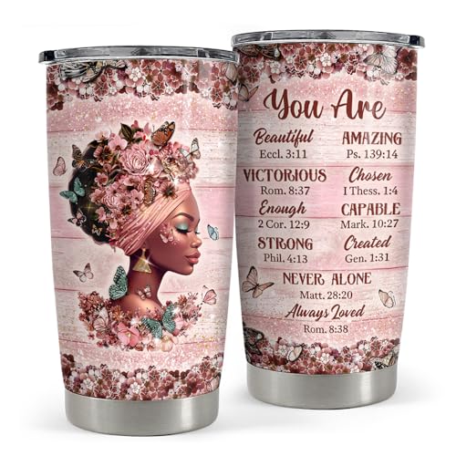 Black Woman Tumbler 20oz Stainless Steel Insulated Coffee Travel Cup Tumblers Gifts for Women Girls on Birthday Christmas - color: Black Woman