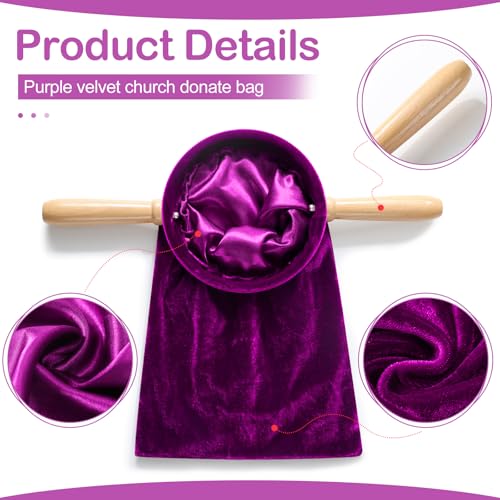 Tioncy 2 Set Church Tithe Offering Bag with Wooden Handle, 14" X 6", Purple - color: Purple, size: 14" X 6"