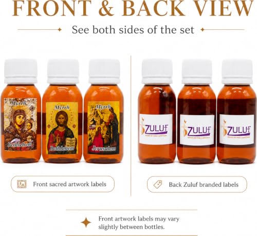 Zuluf Myrrh Anointing Oil Set of 3 from the Holy Land Jerusalem Pure Olive Base Blessed Christian Prayer Oil from Bethlehem for Baptism Christening Godparent Faith Gift 5.1 Fl Oz 3 Pack Bottles