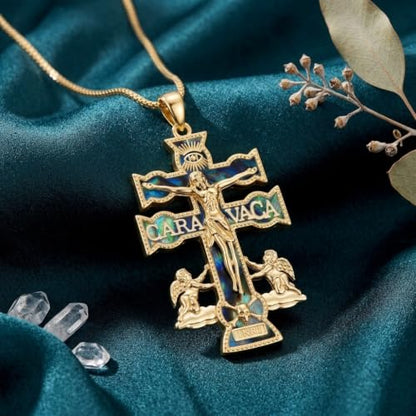Cross Necklace Origami/Wooden/Caravaca/Faith Pendant Necklace Christian Religious Catholic Cross Jewelry Gift for Women Men - color: Caravaca Cross gold