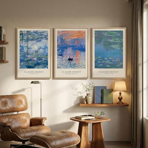 Framed Claude Monet Landscape Wall Art for Living Room, 3 Piece 16x24 Inch - color: Blue and Purple, size: 16"W x 24"Hx3Pcs