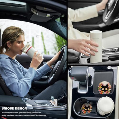 2 Pack Car Coasters for Cup Holders, Cute Car Accessories Interior - color: Cat