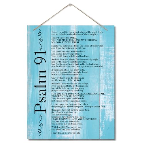 AUII JO DESIGN Inspirational Wood Art Sign, Psalms 91 Wall Sign, Hanging Printed Wooden Sign, Bible Verse Print, Christian Scripture for Home or Office Decor, Christian Wall Decor, 10 x 7.8 inch - color: Color 05