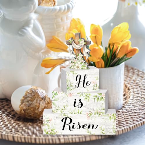 Britimes Tiered Tray Decor Set, 4 Pack, Wooden Table Sign, Easter Cross - color: Easter Green Cross