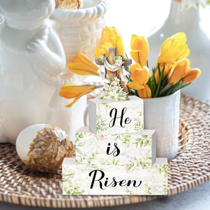 Britimes Tiered Tray Decor Set, 4 Pack, Wooden Table Sign, Easter Cross - color: Easter Green Cross