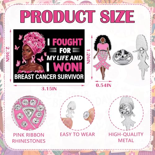 Quelay 30 Set Breast Cancer Awareness Pins for Black Women Bulk Pink Ribbon Brooches with Cards Breast Cancer Survivor Jewelry Accessories Gifts for Charity Public Fundraiser Events - style: African Breast Cancer Awareness