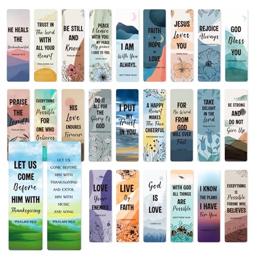 50 Pack Bible Verse Bookmarks, Double-Sided Scenery Designs, 6 x 2 in - color: Scenery