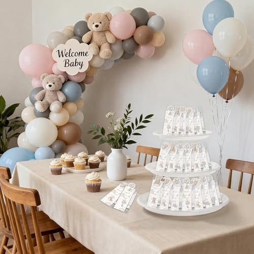 30 Sets Baby Shower Gifts Pens in Bulk for Guests Blue Bear Party Favors Retractable Ballpoint Pen with Bookmarks Black Ink Gender Reveal Souvenirs Prizes Gifts Supplies - style: Blue Bear