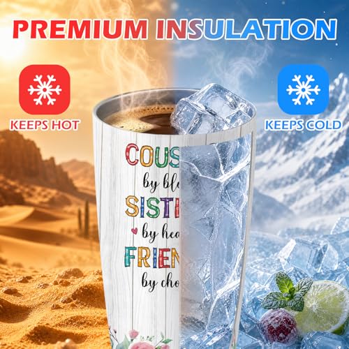 Hiboss Cousin Gifts for Women, Cousin Tumbler with Handle and Flip Straw 28oz, Insulated Stainless Steel Travel Cup Mug, Birthday Gifts for Female Cousins Sisters Friends - color: Cousin