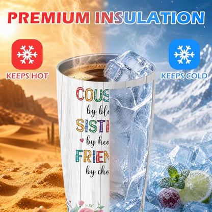 Hiboss Cousin Gifts for Women, Cousin Tumbler with Handle and Flip Straw 28oz, Insulated Stainless Steel Travel Cup Mug, Birthday Gifts for Female Cousins Sisters Friends - color: Cousin