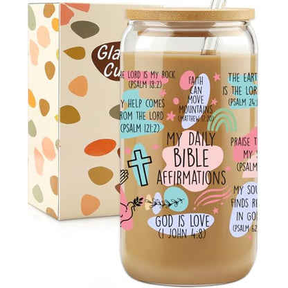 Christian Gifts For Women, Easter Basket Stuffers, 16oz Glass Cups
