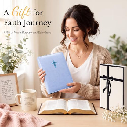 Ospelelf Refillable Prayer Journal with Leather Blue 6 Ring Binder 3-Month - color: blue