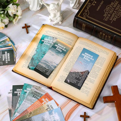 Motiskyy 100 Pcs Emergency Numbers Bookmarks Gifts Christian Bookmarks Bulk Bible Verse Cards Inspirational Scripture Cards Bulk for Church Members Sunday School Gifts (Spanish) - style: Spanish
