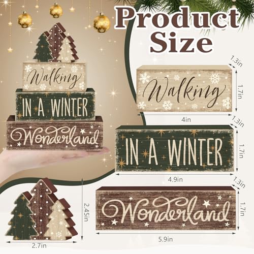 Britimes Tiered Tray Decor Set, 4 Pack, Wooden Sign, Christmas Farmhouse - style: Winter Tree