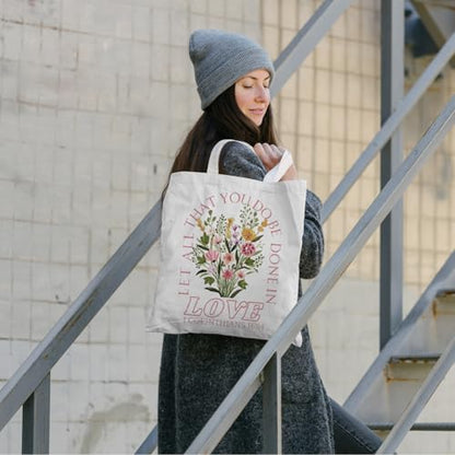 FBB Christian What's the Best that Could Happen Inspirational Tote Bag - color: Corinthians 16:14