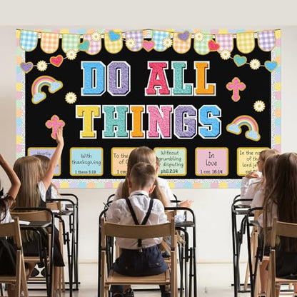 Christian Bulletin Board Decorations Jesus DO All Thing Classroom Bulletin Board Set Religious Motivational Paper Cutouts for Halloween Trunk or Treat Car Decor School Office Wall Decor Supplies - style: Jesus DO All Thing