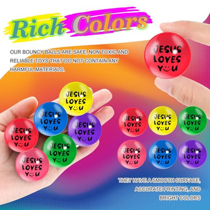 Syhood 100 Pcs Jesus Loves You Bouncy Balls Bulk Christmas Christian Party Favors 1.25" Bouncing Stress Balls Small Rubber Balls for Boys Girls Easter Party Church Class Prizes
