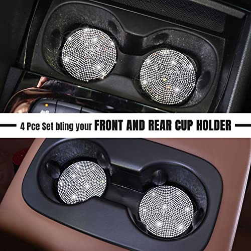 ToBeQueen Bling Car Cup Holder Coaster, 4 Pack Crystal Rhinestone Bling Coaster Universal 2.75 Inch Anti-Slip Shockproof Car Cup Mat Auto Interior Accessories for Women Girl, Silver - color: A-white