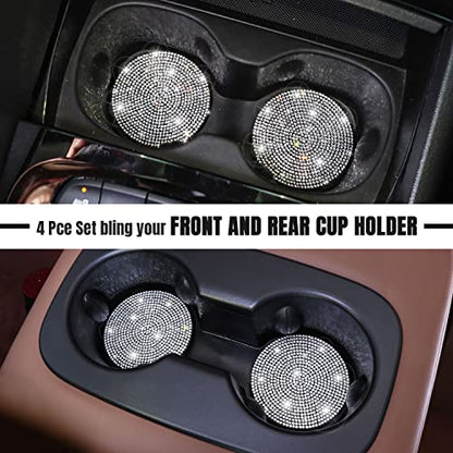 ToBeQueen Bling Car Cup Holder Coaster, 4 Pack Crystal Rhinestone Bling Coaster Universal 2.75 Inch Anti-Slip Shockproof Car Cup Mat Auto Interior Accessories for Women Girl, Silver - color: A-white