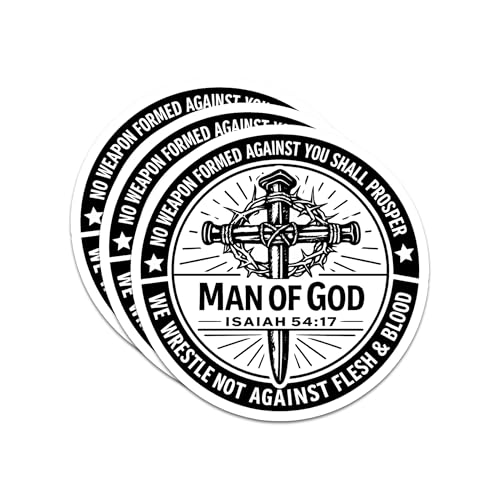 Man of God Sticker 3Pcs Decals Vinyl Waterproof Christian Bible Verse Decor & Party Favors for Laptop, Water Bottle, Skateboard | Non-Repeating Decals, High-Definition Print - color: Man of God